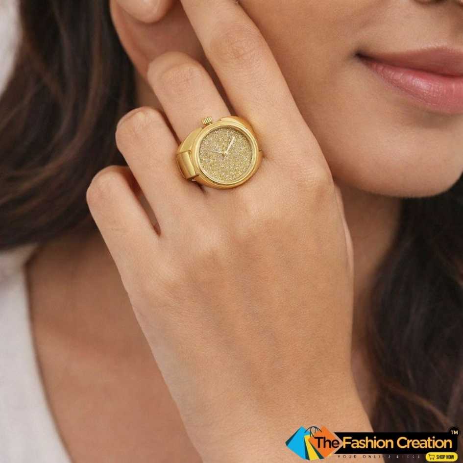 Beautiful Gold Finger Watch Ring For Women