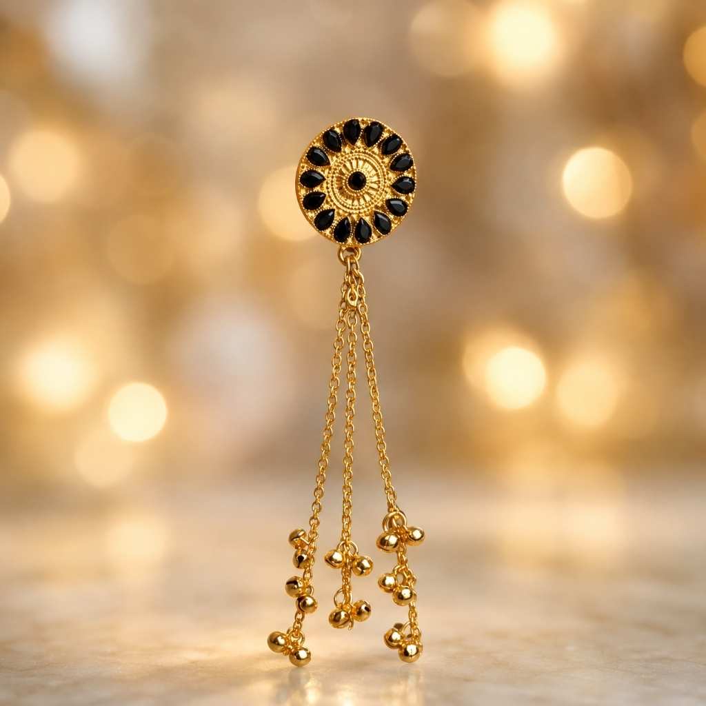 Latest Kashmiri Ghungroo Gold Plated Earrings With Black Stone