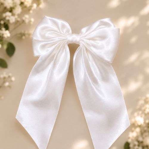 Designer White Satin Hair Bow For Women