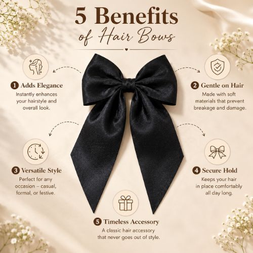 Elegant Black Satin Hair Bow For Girls & Women