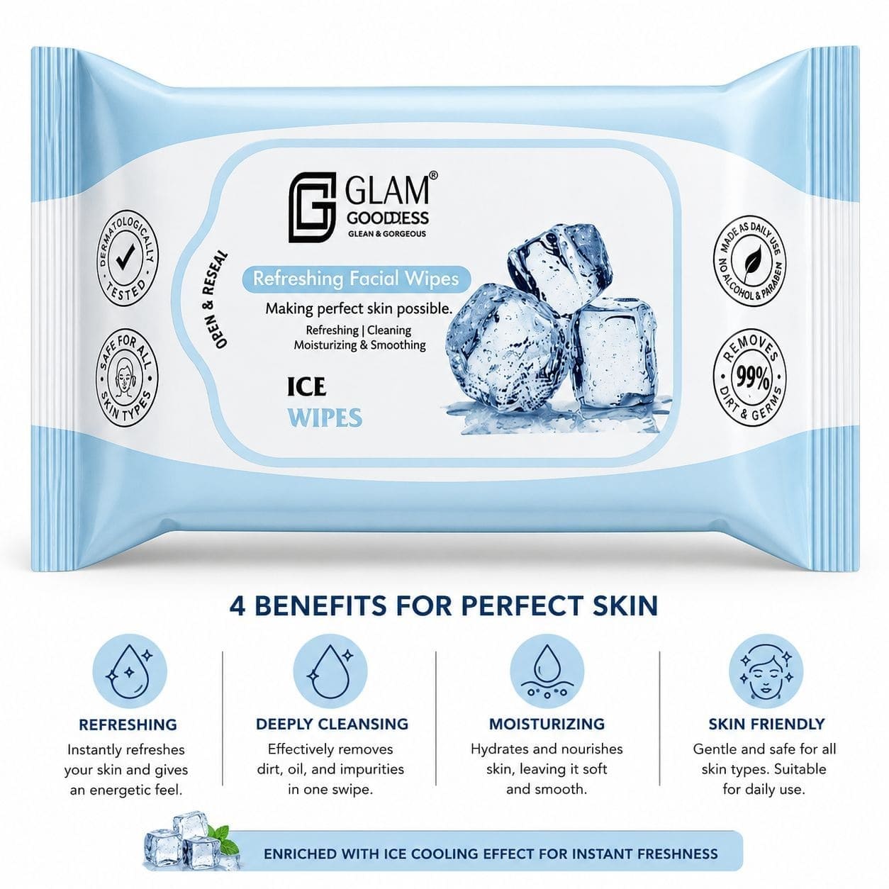Glam Goddess Ice Cool Wet Face Wipes Set Of 2