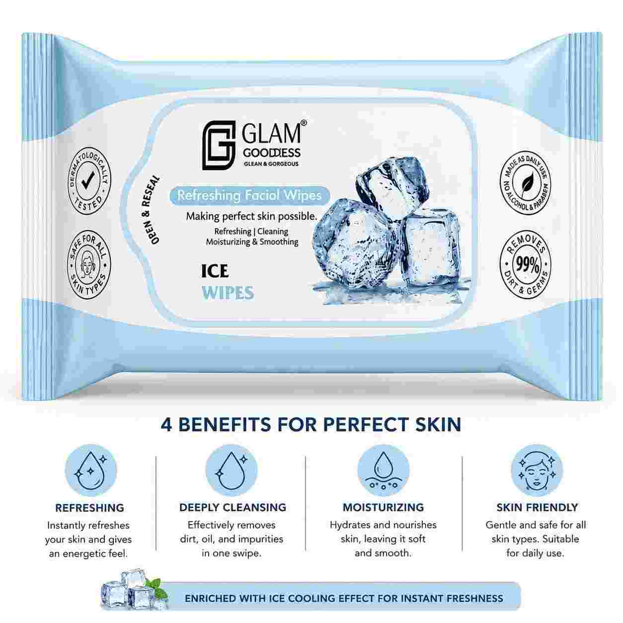 Glam Goddess Ice Cool Wet Face Wipes Set Of 2