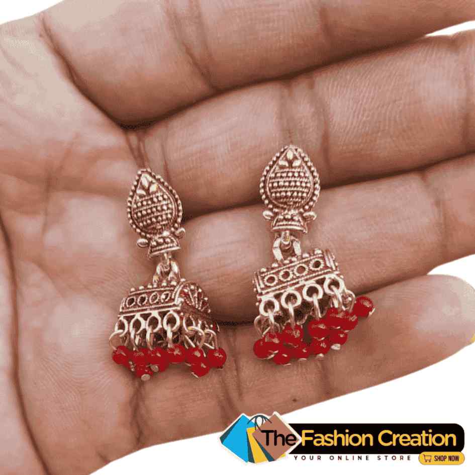 Beautiful Red Stud Jhumka Earrings For Women