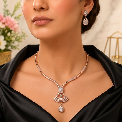 American Diamond Necklace With Earring For Women