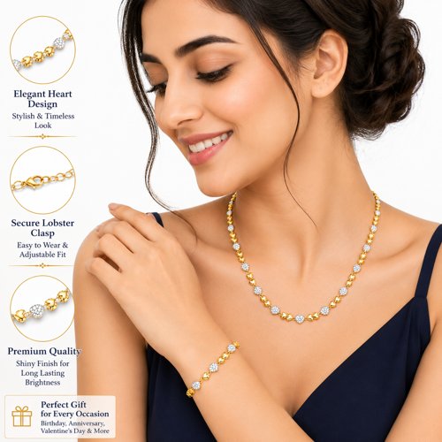 Luxury Gold Heart Link Necklace & Bracelet Set For Women