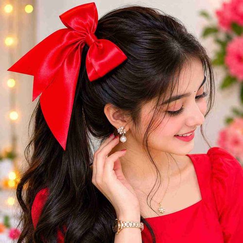 Beautiful Red Satin Hair Bows For Women