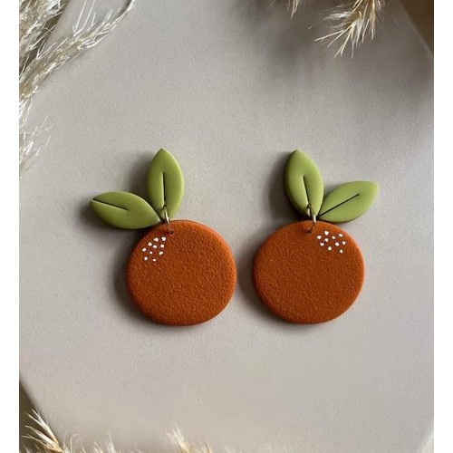 Orange Fruit And Flower Handmade Clay Earring For Women
