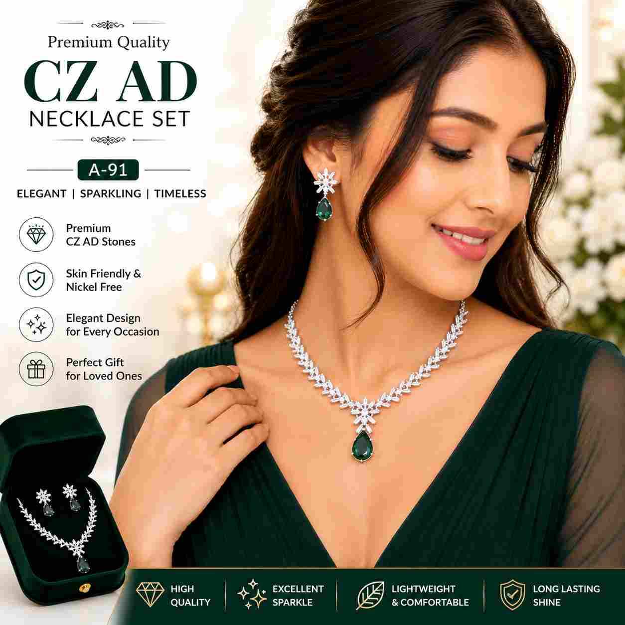 Premium CZ AD Necklace Set For Women