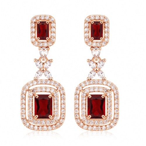 Gold Plated Red Glass Crystal Stones Studded Earring