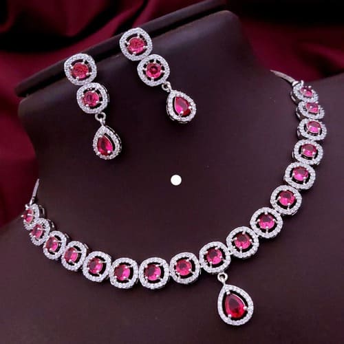 Premium Pink Stone Necklace Set