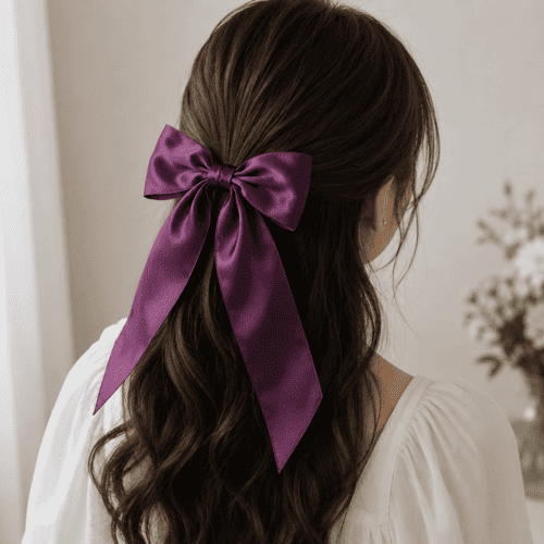 Purple Satin Hair Bow For Women & Girls