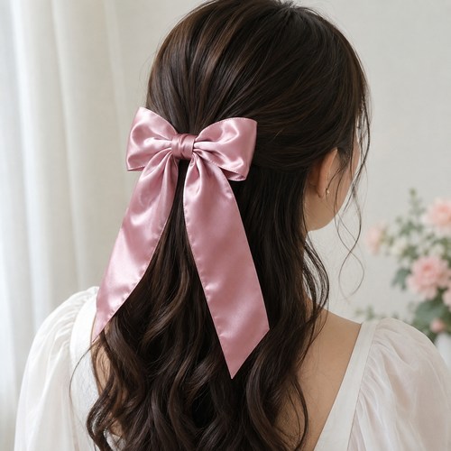 Pink Satin Hair Bow For Women & Girls