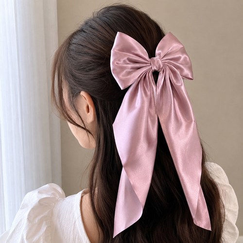 Pink Satin Hair Bow For Women & Girls