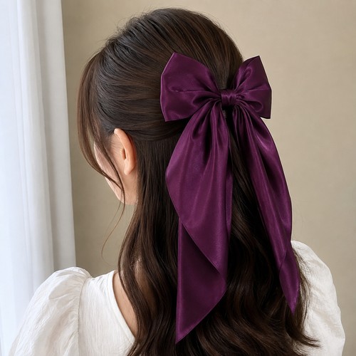 Purple Satin Hair Bow For Women & Girls