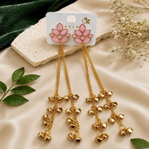 Pink Kashmiri Long Drop Earrings For Women